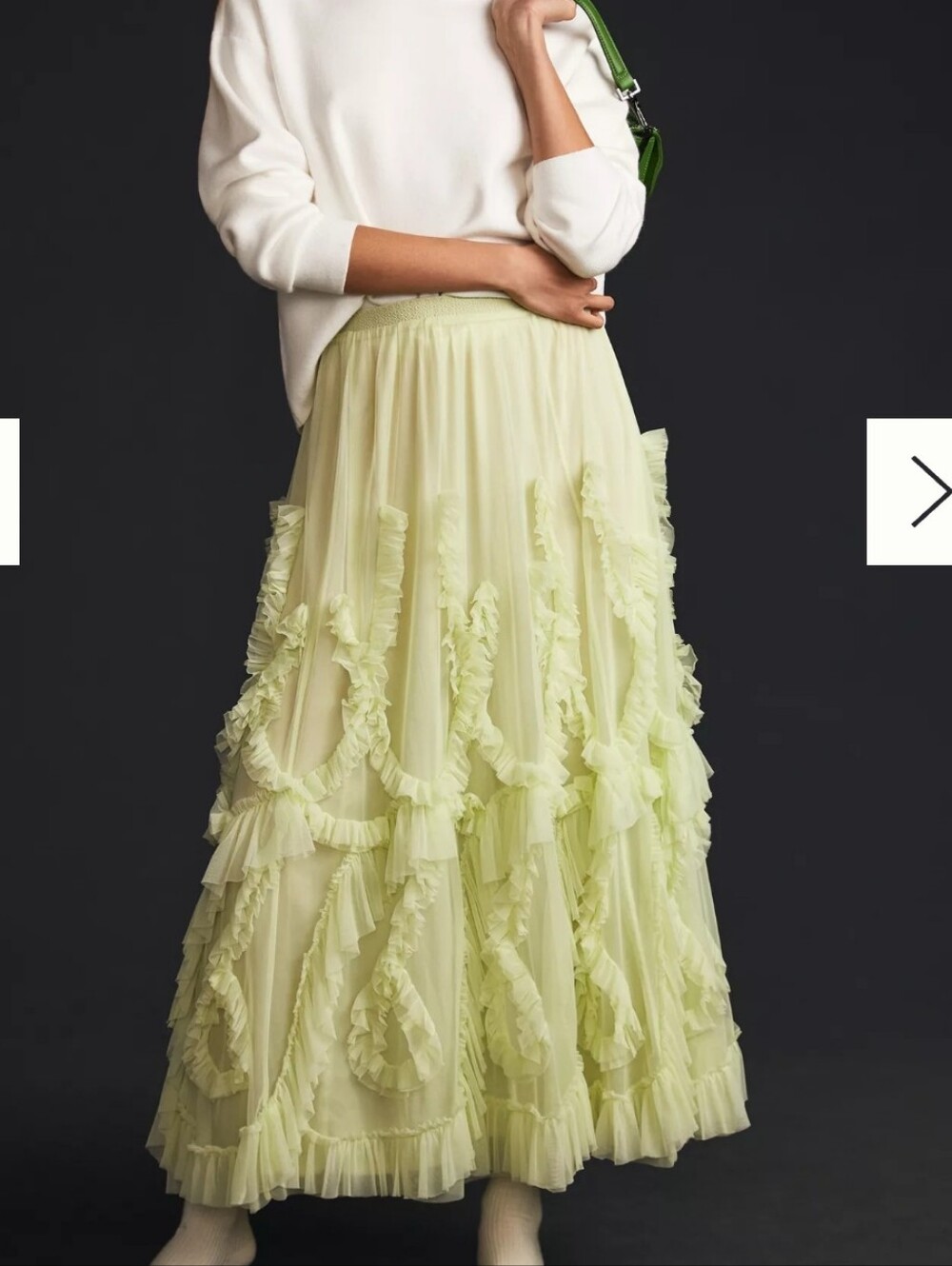 Anthropologie Spring Green Ruffled Tulle Lined Maxi Skirt Sz Large Womens - Picture 2 of 6